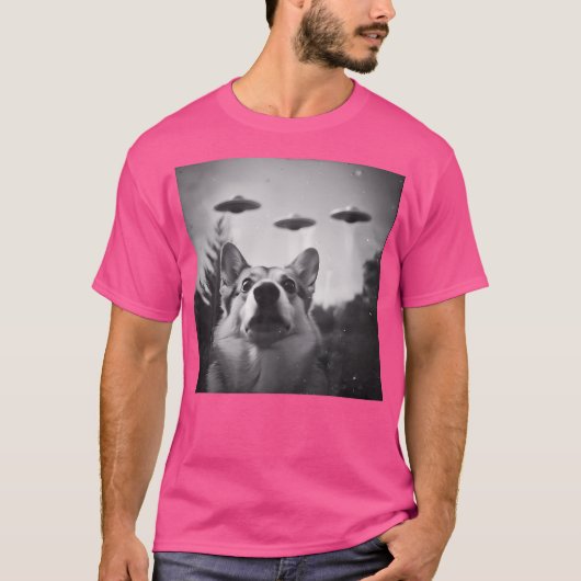 Corgi Dog Ufo Alien Encounter Funny Crazy T-Shirt (Vorderseite)