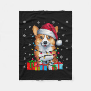 Corgi Dog Ugly Xmas Lights Weihnachtsmannmütze Cor Fleecedecke