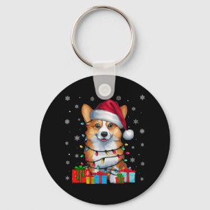 Corgi Dog Ugly Xmas Lights Weihnachtsmannmütze Cor Schlüsselanhänger