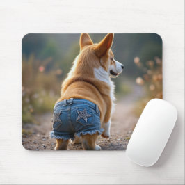 Corgi Dog Wearing Blue Jean Shorts Mousepad