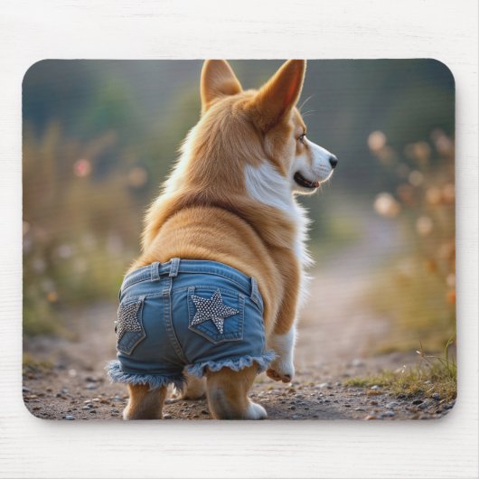 Corgi Dog Wearing Blue Jean Shorts Mousepad (Vorne)