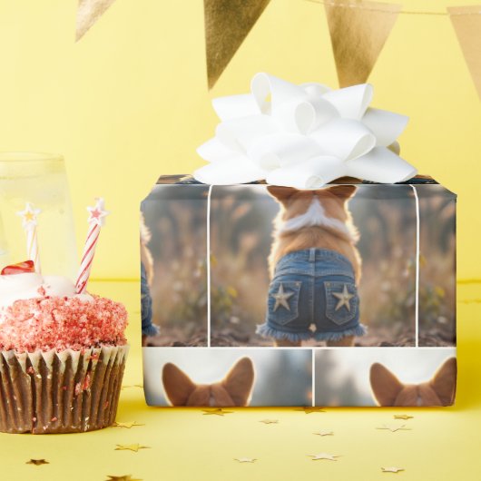 Corgi Dog Wearing Denim Shorts Geschenkpapier (Geburtstagsparty)