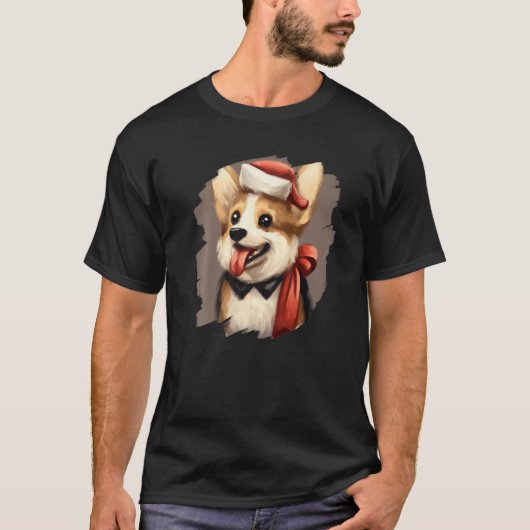Corgi Dog Wearing Santa Claus Hat Cute  Christmas  T-Shirt (Vorderseite)