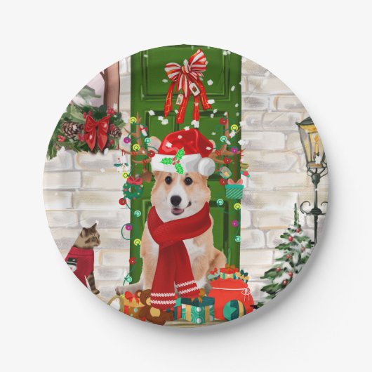 Corgi Dog Weihnachten Pappteller (Vorderseite)