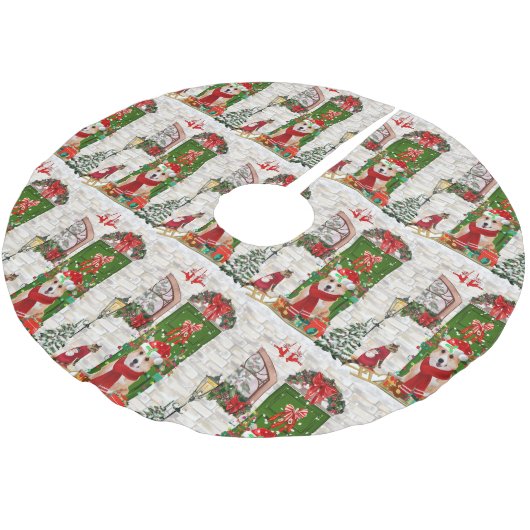 Corgi Dog Weihnachten Polyester Weihnachtsbaumdecke (Schrägansicht)