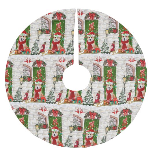 Corgi Dog Weihnachten Polyester Weihnachtsbaumdecke (Vorderseite)