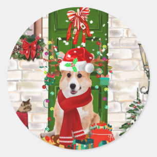Corgi Dog Weihnachten Runder Aufkleber