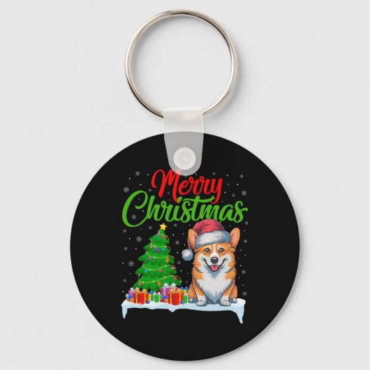 Corgi Dog Weihnachtsbaum Lichter Funny Xmas Corgi Schlüsselanhänger (Vorderseite)