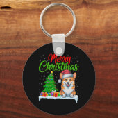 Corgi Dog Weihnachtsbaum Lichter Funny Xmas Corgi Schlüsselanhänger (Vorderseite)