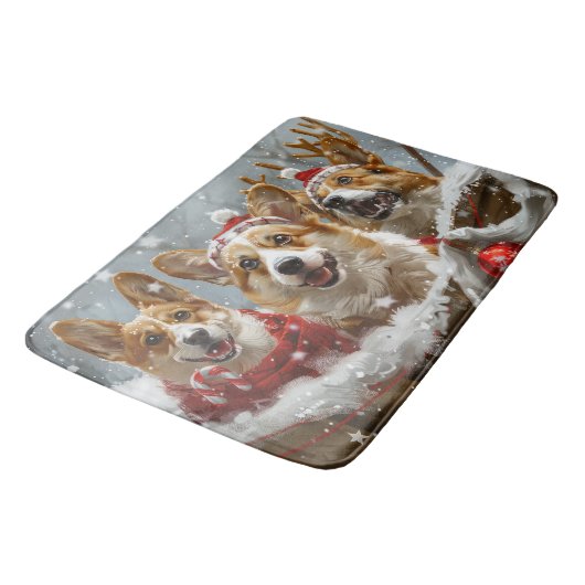 Corgi Dog Weihnachtsfest Badematte (Schrägansicht)