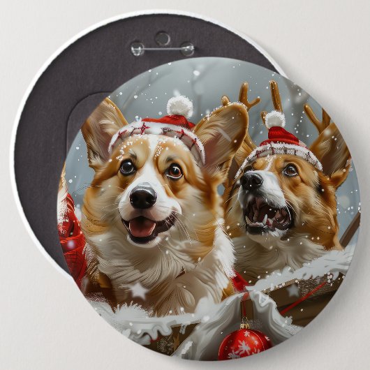 Corgi Dog Weihnachtsfest Button (Vorne & Hinten)