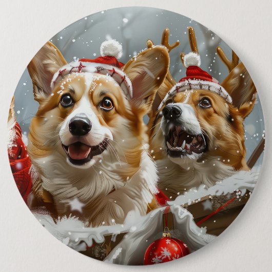 Corgi Dog Weihnachtsfest Button (Vorderseite)
