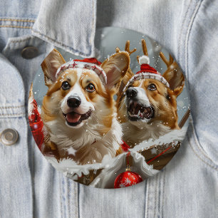 Corgi Dog Weihnachtsfest Button