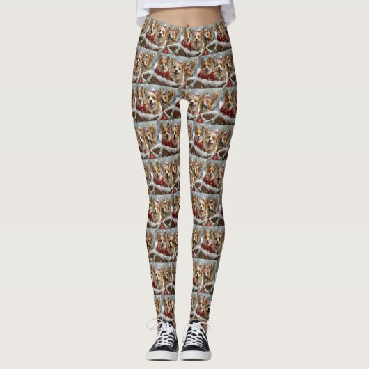 Corgi Dog Weihnachtsfest Leggings (Vorderseite)