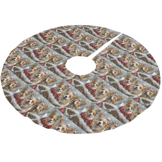 Corgi Dog Weihnachtsfest Polyester Weihnachtsbaumdecke (Schrägansicht)