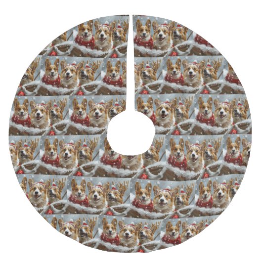 Corgi Dog Weihnachtsfest Polyester Weihnachtsbaumdecke (Vorderseite)