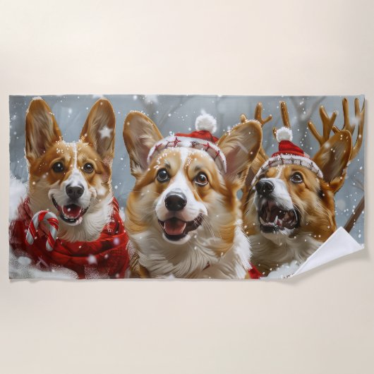 Corgi Dog Weihnachtsfest Strandtuch (Vorderseite)