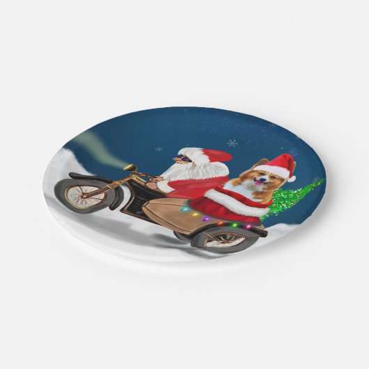 Corgi Dog Weihnachtsmann Pappteller (Schrägansicht)