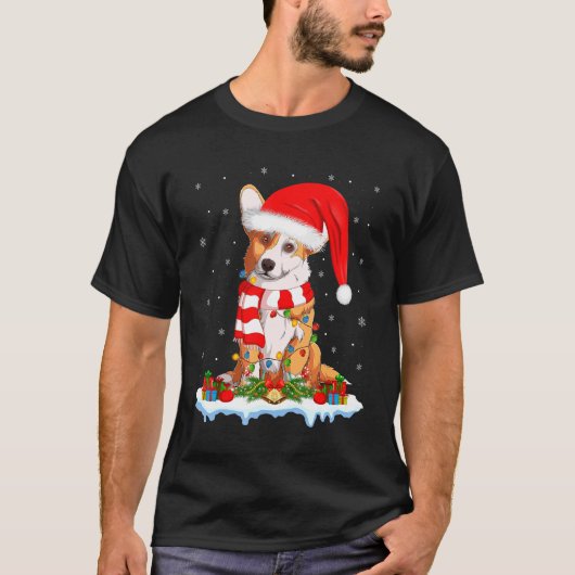 Corgi Dog Xmas Lighting Weihnachtsmannmütze Corgi T-Shirt (Vorderseite)