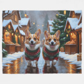 Corgi Dogs Christmas Snow Holiday Fleecedecke (Vorderseite (Horizontal))