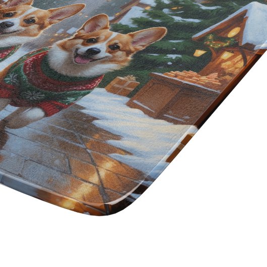 Corgi Dogs Christmas Snow Holiday Schneidebrett (Ecke)