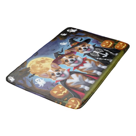 Corgi Dogs Pumpkin Halloween Funny Badematte (Schrägansicht)