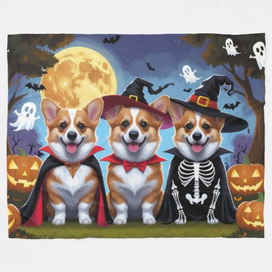 Corgi Dogs Pumpkin Halloween Funny Fleecedecke (Vorderseite (Horizontal))