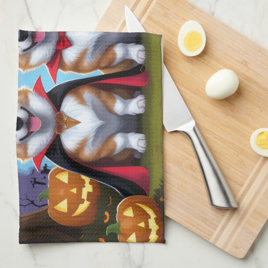 Corgi Dogs Pumpkin Halloween Funny Geschirrtuch (Viertel Falte)
