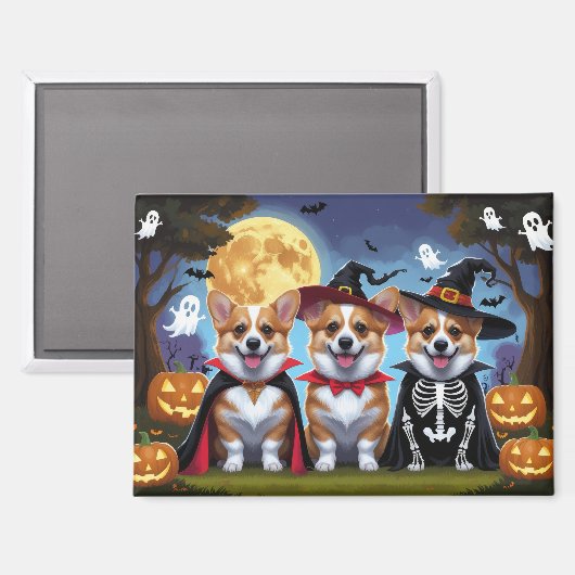 Corgi Dogs Pumpkin Halloween Funny Magnet (Vorderseite/Rückseite)