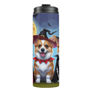 Corgi Dogs Pumpkin Halloween Funny Thermosbecher