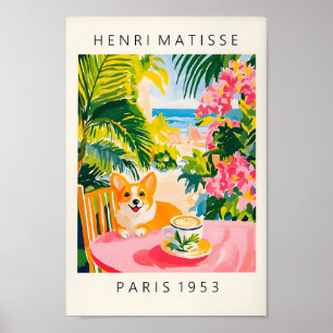 Corgi Drink Kaffee, Funny Dog Print, rosa Küche Poster