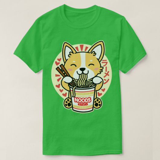 Corgi Eating Instant Noodles Niedlich Kawaii Hund T-Shirt (Design vorne)