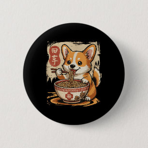 Corgi Eating Ramen Button