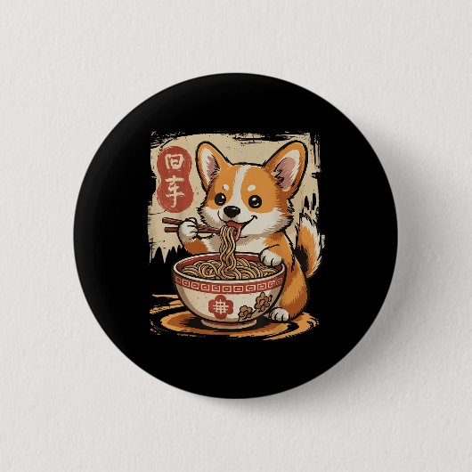Corgi Eating Ramen Button (Vorderseite)
