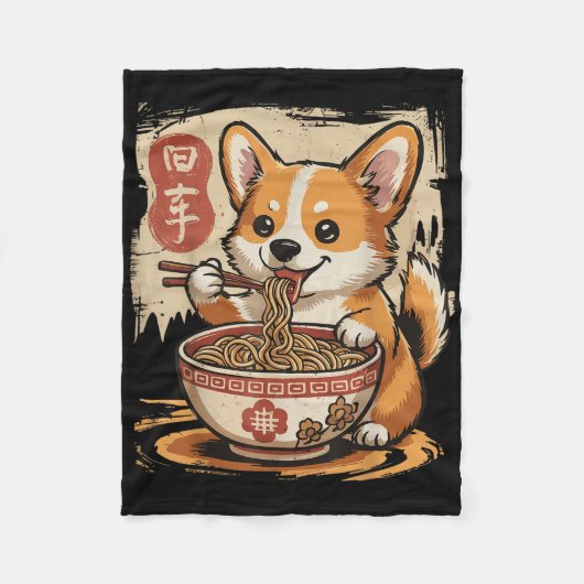 Corgi Eating Ramen Fleecedecke (Vorderseite)