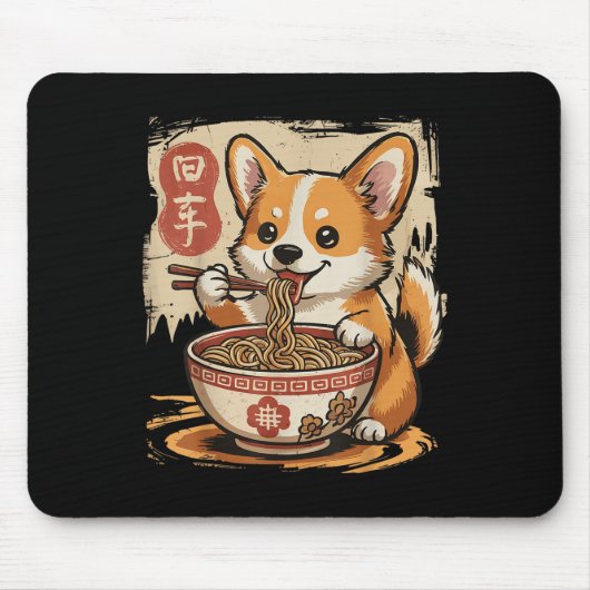 Corgi Eating Ramen Mousepad (Vorne)
