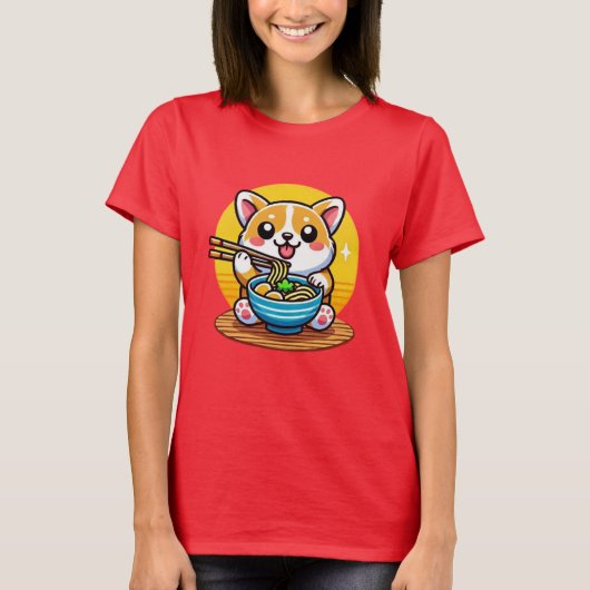 Corgi Eating Ramen T-Shirt (Vorderseite)