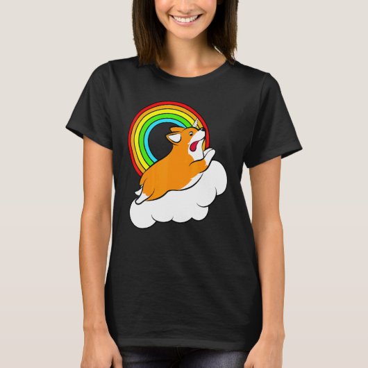 Corgi-Einhorn Regenbogen T-Shirt (Vorderseite)