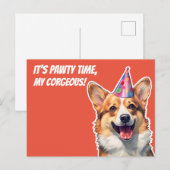 Corgi Es ist Geburtstagsfeier Zeit meine korgeous Postkarte (Vorne/Hinten)