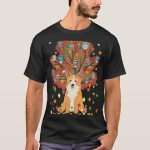 Corgi Eule Kaffee Herbst Blätter Herbst Thanksgivi T-Shirt