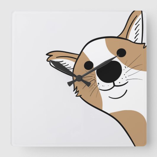 Corgi Face Quadratische Wanduhr (Vorderseite)