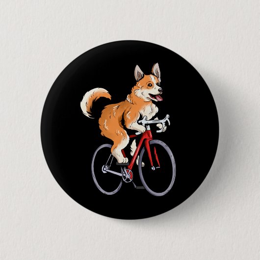 Corgi fährt Fahrrad Süßer Biker Radfahrer Button (Vorderseite)