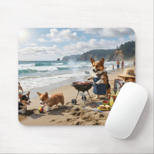 Corgi-Familie am Strand Mousepad