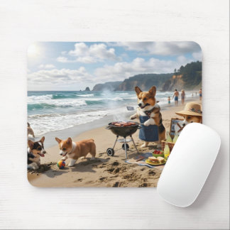 Corgi-Familie am Strand Mousepad