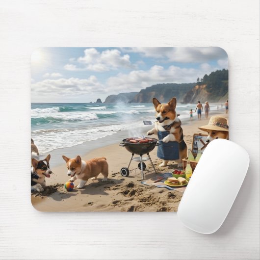 Corgi-Familie am Strand Mousepad (Mit Mouse)