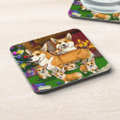 Corgi-Familie Weihnachten Getränkeuntersetzer (Linke Seite)