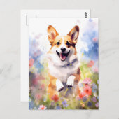 Corgi farbige Aquarellbilder Postkarte (Vorne/Hinten)
