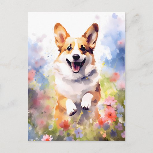Corgi farbige Aquarellbilder Postkarte (Vorderseite)