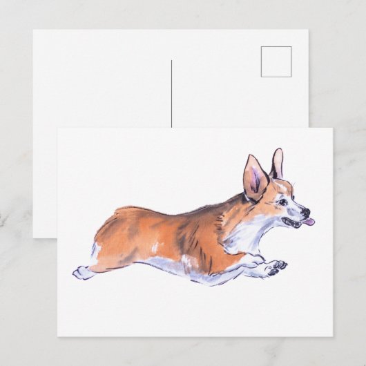Corgi Flight Sumie Malerei Postkarte (Vorne/Hinten)