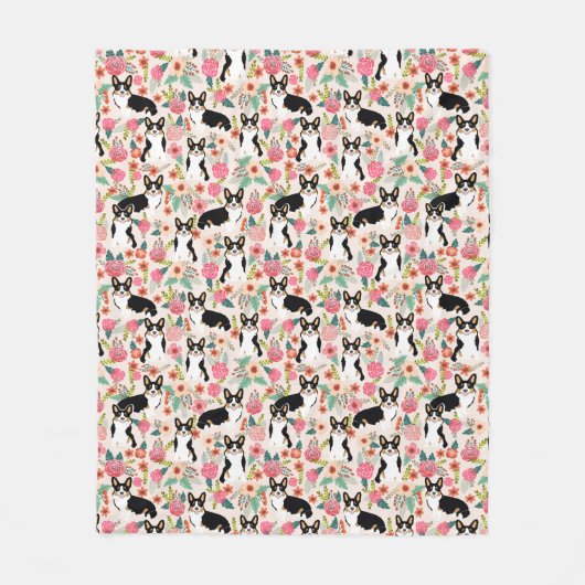 Corgi Florals Fleecedecke (Vorderseite)